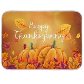 Happy Thanksgiving With Autumn Leaves Dish Drying Mat 18x24 Absorbent Fall Maple Dishes Pad Dish Drainer Mat Protector for Kitchen Fast Dry