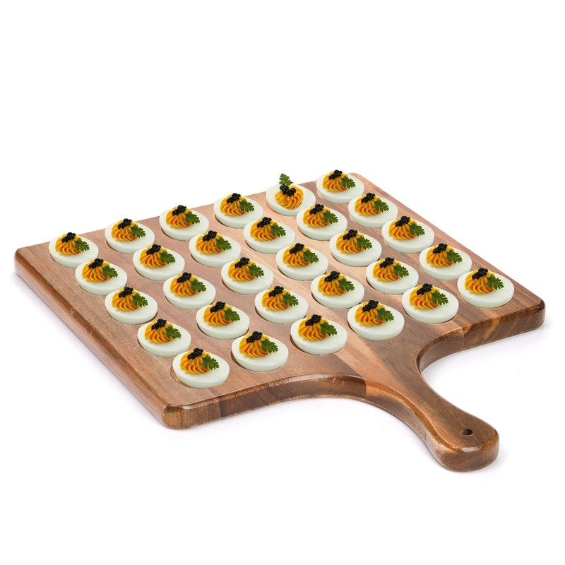 Okllen 30 Holes Reversible Wooden Deviled Egg Platter with Handle,