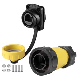 CNLINKO YM-20 RJ45 Waterproof Connector Set, CAT6 Ethernet Connector 8P8C Dual Port Connector, Panel Mount Receptacles Socket, IP68 Waterproof Connector (Yellow RJ45 4-Hole Set)