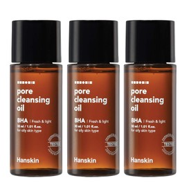 Hanskin BHA Pore Cleansing Oil, Sample Trial Size, Travel Size Mini Makeup Remover Set, Gentle Blackhead Cleanser for Combination and Oily Skin [30 ml/Pack of 3]
