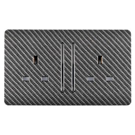 Trendi Switch 2 Gang Long Switched Modern Designer Plug Socket in Carbon Fibre