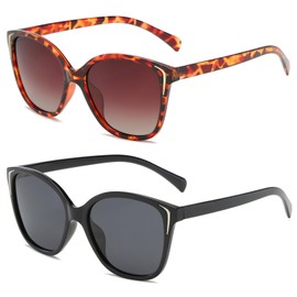 TYXHXTF 2 Pcs Sonnenbrillen für Damen, Polarisierte UV400 Sonnenbrillen für Frauen, Schmales Gesicht Leopardenmuster Damen Sonnebrille mit hohem UV Schutz, Bifokale Sonnenbrille, Frauen Sonnenbrille