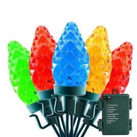 C7 LED Christmas Lights - Battery or USB Powered Christmas String Lights, 16ft 30 LED String Lights, Indoor Outdoor String Lights with Timer & 8 Lighting Modes for Xmas Wedding Party Decor, Multicolor