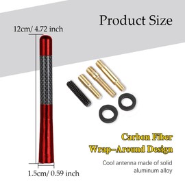 Mearo 4.7 Inch Carbon Fiber Short Automotive Antenna, Short Carbon Fiber Radio Antenna, Carbon Fiber Antenna, Universal Car Antenna Replacement for Ford Focus (Red)