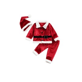 HEZIOWYUN Toddler Baby Boys Girls Santa Costume Velvet Long Sleeve Christmas Jacket + Long Pants +Xmas Hat 3pcs Sets (Santa Costume, 2-3T)