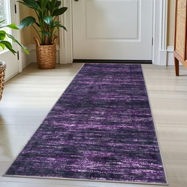 Siiloom 2x5 Purple White Modern Abstract Runner Rug for Hallways, Super Soft Hallway Decor Kitchen Rugs with Non-Slip, Non-Shedding Washable Rug for Hallways Entryway Bedroom Indoor