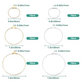 SOFPLATE 1 Box 60Pcs 6 Styles Round Beading Hoop Earrings Beaded Earring Making Hoops Gold Silver Brass Hoop Earring Findings for Jewelry Making Supplies DIY Earrings Crafts Decorative Accessories