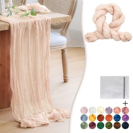 Waligoy Blush Pink Cheesecloth Table Runner 1 Pack 35" Boho Gauze 120 inches Long Runner Rustic Sheer Fabric Bulk for Baby Shower Wedding Bridal Birthday Party Table Decorations