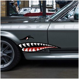 Finest Folia Shark Eyes Sticker Decal Sticker Shark Teeth Sticker Car Truck Camper Bus Mudguard Helmet (RX007) (V2, 49x19cm)