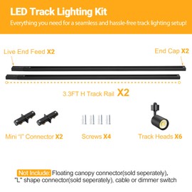 VANoopee 6-Light LED Track Lighting Kit with 6.6FT H Type Track Rails, Dimmable Track Light Heads Bright Ceiling Spotlight Fixture for Kitchen Accent Art, 3000K Warm White, No Flicker 10W 800lm Black