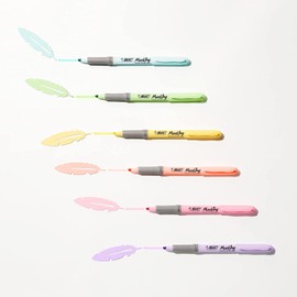 BIC Stationery Set Pastel of 23: 6 Highlighters, 5 Fineliners, 6 Pencils, 6 Dual Tip Brush Pens, Each in Various Pastel Colours