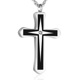 XIUDA Cross Cremation Jewelry for Ashes Stainless Steel Urn Necklace for Human Ashes Memorial Keepsake for Men Women