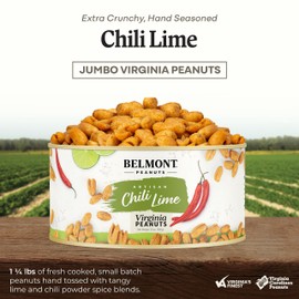 Belmont Peanuts Gourmet Chili Lime Virginia Peanuts, 20 oz (1 Pack) – Simple Ingredients, No Preservatives, 7g Protein – A Premium, Citrusy, Spicy, Salty, Crunchy, Hand Seasoned Snack