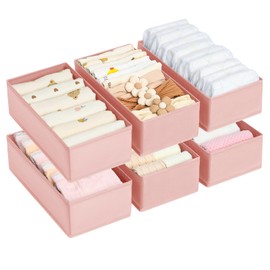 DIMJ Drawer Organizer - Closet and Dresser Organizer, Drawer Dividers for Baby Clothes, Underwear, Socks, Bra, Belt, Tie - Set of 6, Pink