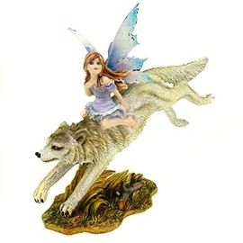 Vogler Fairy Wolf Rider Riding on a Wolf 16 cm Figure Fairy Fantasy Fairy Elf