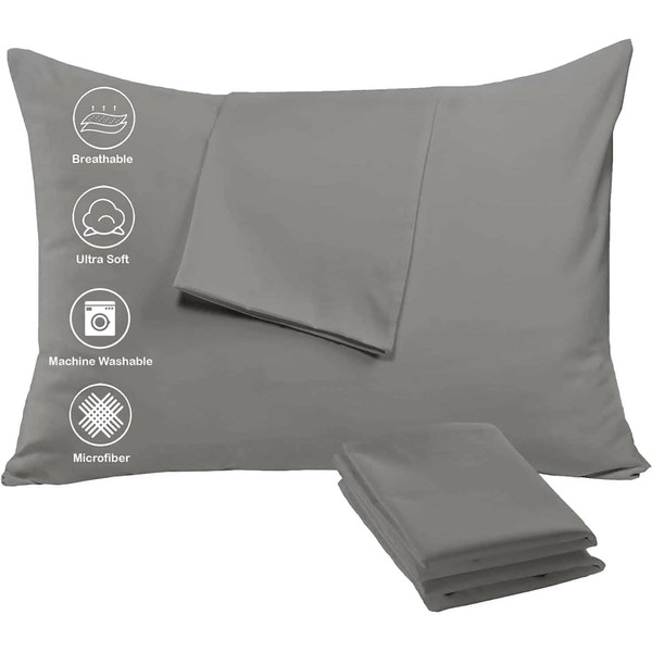 Niagara - Paquete de 4 protectores de almohada con cierre estándar de 20 x 26 pulgadas, color gris Lite cepillado, extremadamente suave, microfibra de enfriamiento suave, resistente a la decoloración (gris lite, paquete de 4 estándar)