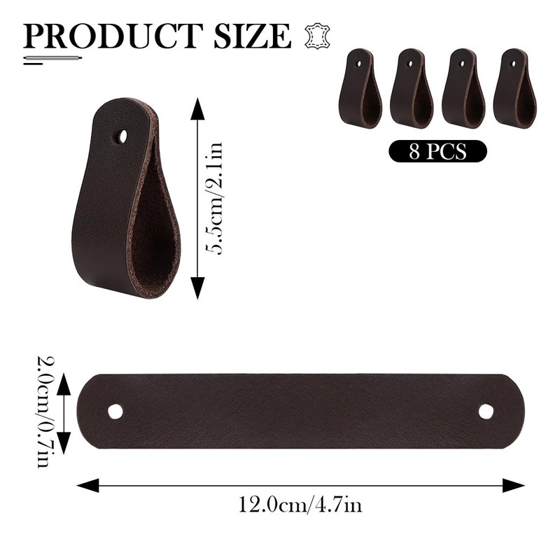 FERCAISH Pack of 8 PU Leather Wall Hooks, Durable, Space-saving,