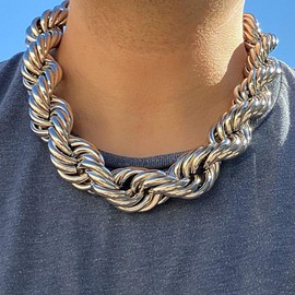 Bling Cartel Huge Chain Hollow Rope Dookie 25MM Thick x 20" Inch Silver Tone Hip Hop Necklace