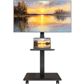 ECOTINY Steel Base Rolling TV Stand for 32-75 inch TVs up to 110 lbs, Leveling & Tilt & Swivel Mobile TV Stand with Hidden Wire Management, Height Adjustable Portable Tv Stand with Steel Shelf, Black