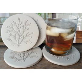 Drink Coasters - Coral - Absorbent - set Handmade by McCarter Coasters for Beach House - Tabletop Protection - House Warming - Hot or Cold Beverages 4.38" Off-White (4pc)