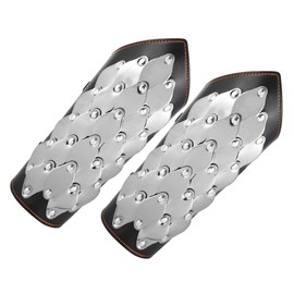 HZMAN 2 PACK Unisex Black Faux Leather Dragon Scale Gauntlet Wristband Wide Bracer Arm Armor Cuff (Black, Small) (Black, Large)