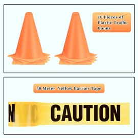 Traffic Safety Set - 11 Pieces Toys for Young People with Plastic Pyloenes & Warning Tape for Sports Training, Road Construction Games and Outdoor Events