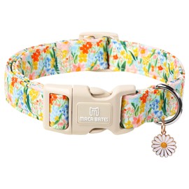 Maca Bates Spring Floral Basic Dog Collar with Pretty Flower Charm and Safety Buckle Adjustable Durable Soft Comfortable Collars Gift for Small Medium Large XL Boy Girl Male Female Puppy Cat Pets