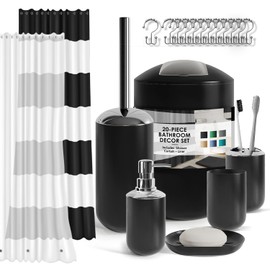 Clara Clark Bathroom Set – Bathroom Shower Curtain Sets with Liner, 20PC Bathroom Accessory Set, Bathroom Sets, Black Bathroom Accessories Set Complete with Shower Curtain Set with Liner and Hooks