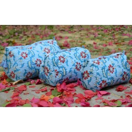 INDACORIFY Bolsas de aseo cosméticas con estampado de bloques de algodón 100%, kits de belleza bohemios, estuche de viaje, bolsa de algodón impresa (Pattern- 26)