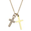 Flonge Women's Double Cross Necklace: Dainty Cubic Zirconia Cross Pendant Necklaces Trendy Stainless Steel Crucifix Necklace Christian Faith Jewelry for Women Gold