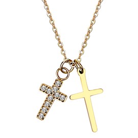 Flonge Women's Double Cross Necklace: Dainty Cubic Zirconia Cross Pendant Necklaces Trendy Stainless Steel Crucifix Necklace Christian Faith Jewelry for Women Gold