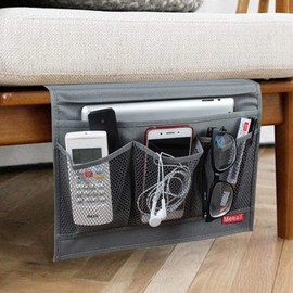 Meeall Bedside Storage Organizer with Pockets, Bedside Caddy, Table Cabinet Storage Organizer, TV Remote Control, Phones, Magazines, Tablets, Accessories, Grey