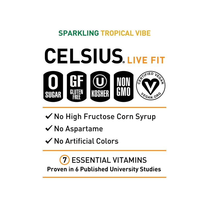 CELSIUS Sparkling Tropical Vibe, Functional Essential Energy Drink 12 Fl