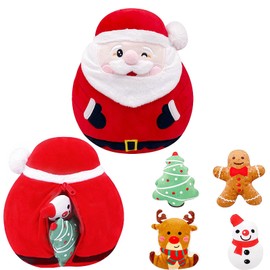 YAAVAAW 10" Cute Christmas Santa Soft Plush Toy with Mini Reindeer Snowman Gingerman Xmas Tree,Xmas Squishy Santa Claus Plushies Pillow Toy Stuffed Animal Toys,Gift for Kids Christmas,Home Decor