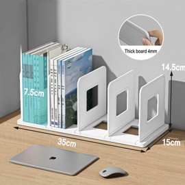 Lemical Desk Detachable Bookend File Holder File Sorter 4 Compartments Book Divider Magazine Organiser Documents Organizer Heavy Duty Bookshelf Cookbook Storage Holder for Home Kitchen Office White