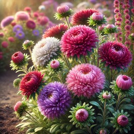 Aster Pompon Garden Mix Seeds – Callistephus Chinensis | Vibrant Double Blooms | Annual Cut Flower for Garden & Bouquets
