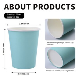 [50 Pack] Paper Cups 8 Oz, Disposable Paper Coffee Cup, Hot or Cold Beverage Drinking Paper Cups, Paper Cups for Party, Picnic, BBQ, Travel, and Event(Light Blue)