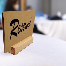 Wobodan 6PCS Wood Place Card Holders, Rustic Table Number Holder with 12PCS Table Place Cards, Food Labels for Party Buffet, Wedding, Hotel, Menu, Birthday (Brown)