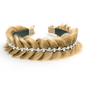 Diadema Trenzada Ancha de Cola de Pez, Estilo Descuidado con Cristales, Pelucas Sintéticas para Niñas Y Mujeres, Accesorios de Belleza Ideales para Fi