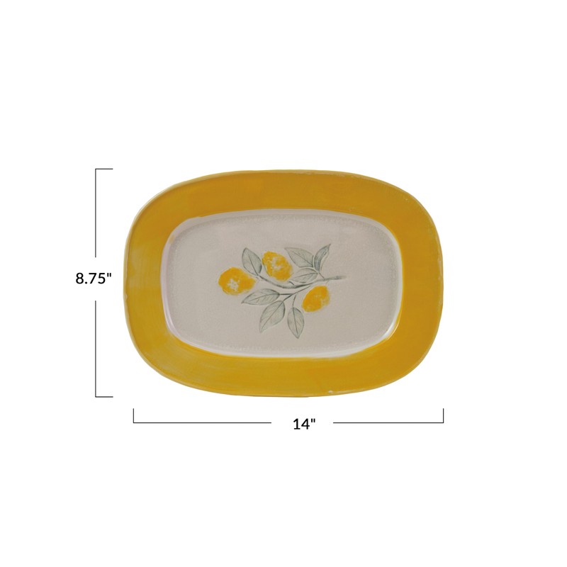 Creative Co-Op Stoneware Plate with Lemons, Yellow (Each One Will