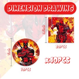 Bahteliv 40Pack Dead-Pool Party Supplies include 20 plates, 20 napkins for The Dead-Pool party decoration