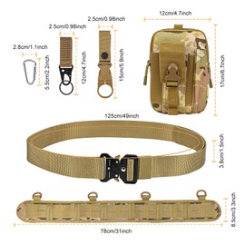 LUUFAN Tactical Belt Set, Men Military Adjustable Nylon Work Belt with Heavy Duty Quick Release Metal Buckle for Outdoor Sport Activity (Khaki and camouflage colors)