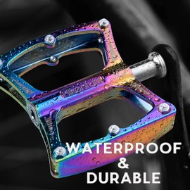 Hikenture Mountain Bike Pedals MTB Pedals 9/16 Inch Sealed Bearing Lightweight Aluminum Alloy Bicycle Platform Flat Pedals for Road Bike BMX(A Rainbow