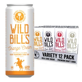 Wild Bill's 4 Flavor Craft Soda Soft Drinks Variety Pack, Root Beer, Black Cherry, Orange + Vanilla Sodas, Pure Cane Sugar, Caffeine Free, NO High Fructose Corn Syrup, Gluten Free Vegan, 12 Oz 12 Pack