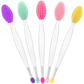 Lip Scrub Brush, Dual-ended Lip Scrubber Exfoliator and Silicone Lip Brush Exfoliator Tool Lightening for Dark Lips Nose Scrubber Lip Mask Applicator 5PCS