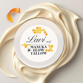 Grass Fed Beef Tallow Balm, Manuka Glow, 4 oz, Face and Body | Whipped moisturizer with vitamin E and honey, hydrating skin firming natural cream for dry or sensitive skin types