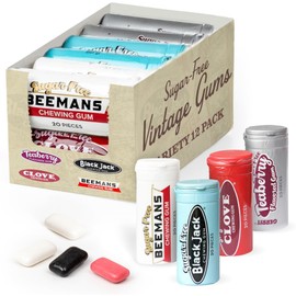 Gerrit's Sugar Free Gum Variety Pack of 12 Tubes - Beeman's, Black Jack, Clove, and Teaberry - Vintage Sugar Free Chewing Gum Bulk Pack - 240 Pieces