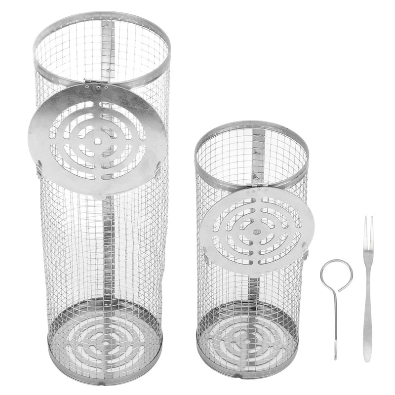 2PCS BBQ Net Tube Stainless Steel Barbecue Grill Basket Rolling