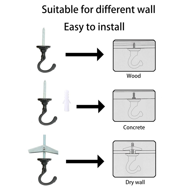 Evsteluo Large Swag Ceiling Heavy-Duty Hooks with Complete Hardware Kit