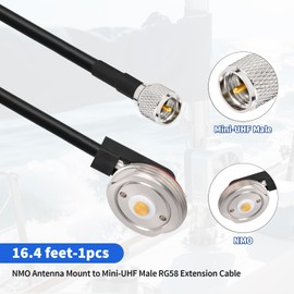 Yuslao NMO Antenna Mount with 16ft Low Loss RG58 Coaxial Extension Cable Mini-UHF Male Plug for Two-Way CB Mobile Radio VHF UHF CB Radio Antenna